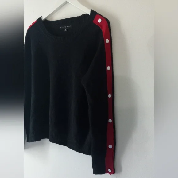 ∆ Almost Famous Black Sweater w/ Red Stripes And White Buttons- Size: XL - Picture 3 of 4